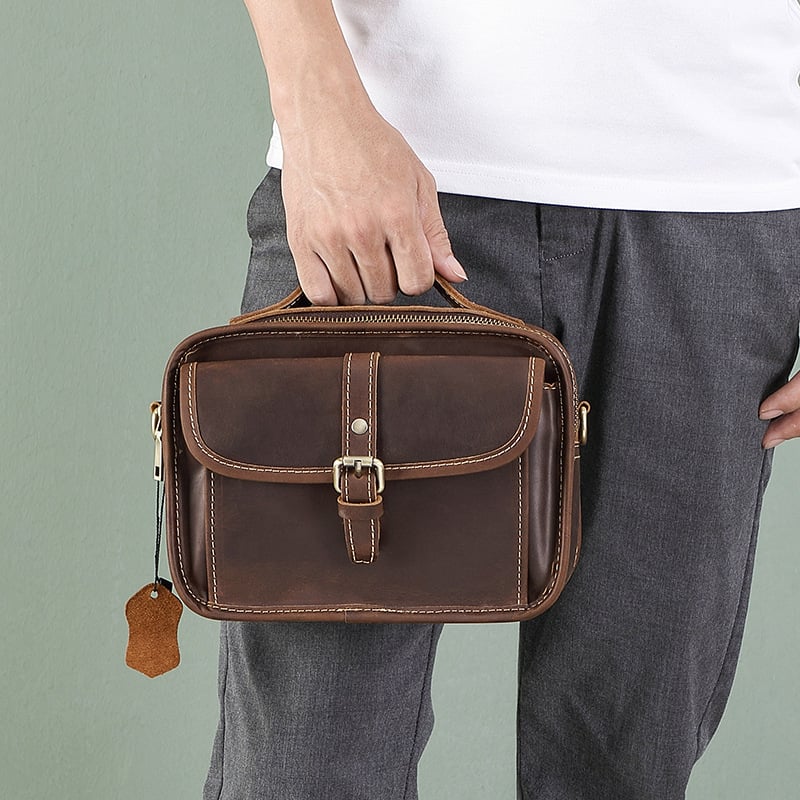 Férfi crossbody táska, valódi bőr, felső réteg marhabőr, kopásálló, Yue Long