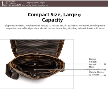 Мъжка презрамкова чанта (Естествена кожа, кожа от горния слой, памучна подплата, износоустойчива)