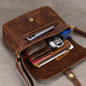 Vīriešu pleca soma no īstas ādas, pirmā slāņa teļa āda, izturīga pret nolietojumu, retro stils, piemērota brīvā laika ceļojumiem