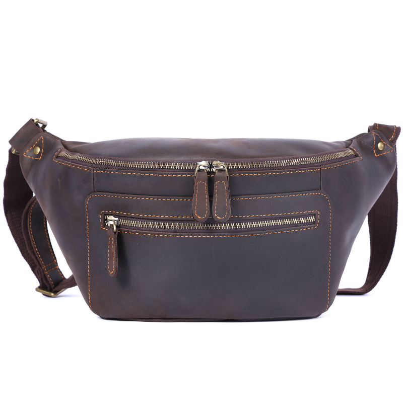 Vyrų krūtinės krepšys iš natūralios odos, viršutinio sluoksnio karvės odos, pamušalas poliesterio-kokvilnos, kasdieniniam naudojimui