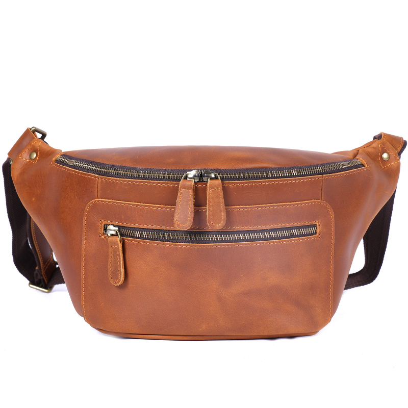 Vyrų krūtinės krepšys iš natūralios odos, viršutinio sluoksnio karvės odos, pamušalas poliesterio-kokvilnos, kasdieniniam naudojimui