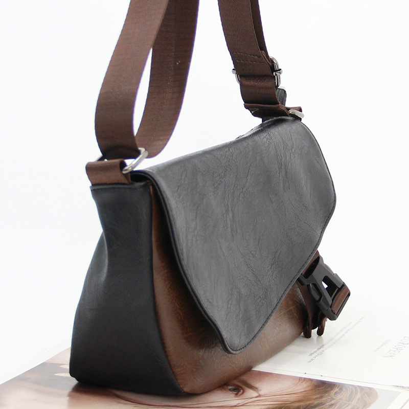 Vīriešu pleca soma - minimalistisks horizontālais dizains, retro pilsētas stils; PU materiāls, poliestera odere, vienkrāsains raksts; ultralēta, izturīga pret nolietojumu