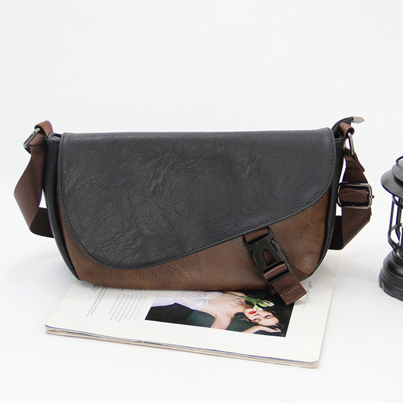 Vīriešu pleca soma - minimalistisks horizontālais dizains, retro pilsētas stils; PU materiāls, poliestera odere, vienkrāsains raksts; ultralēta, izturīga pret nolietojumu