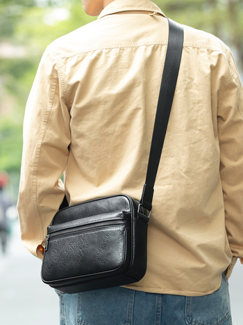 Vīriešu plecu soma no īstas ādas ar augšējā slāņa govs ādas tekstūru, pilsētas minimalistisks dizains, nodilumizturīga.