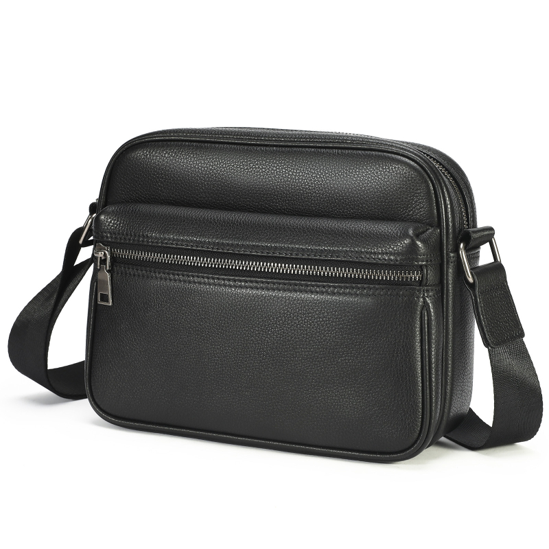 Vīriešu plecu soma no īstas ādas ar augšējā slāņa govs ādas tekstūru, pilsētas minimalistisks dizains, nodilumizturīga.