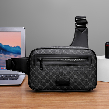 Мъжка чанта през рамо Jidi Kangaroo, PU, кариран дизайн, разширяваща се конструкция, подплата полиестер