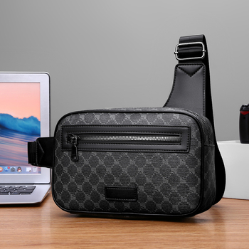 Мъжка чанта през рамо Jidi Kangaroo, PU, кариран дизайн, разширяваща се конструкция, подплата полиестер