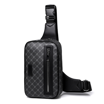 Мъжка чанта през рамо Jidi Kangaroo, PU, кариран дизайн, разширяваща се конструкция, подплата полиестер