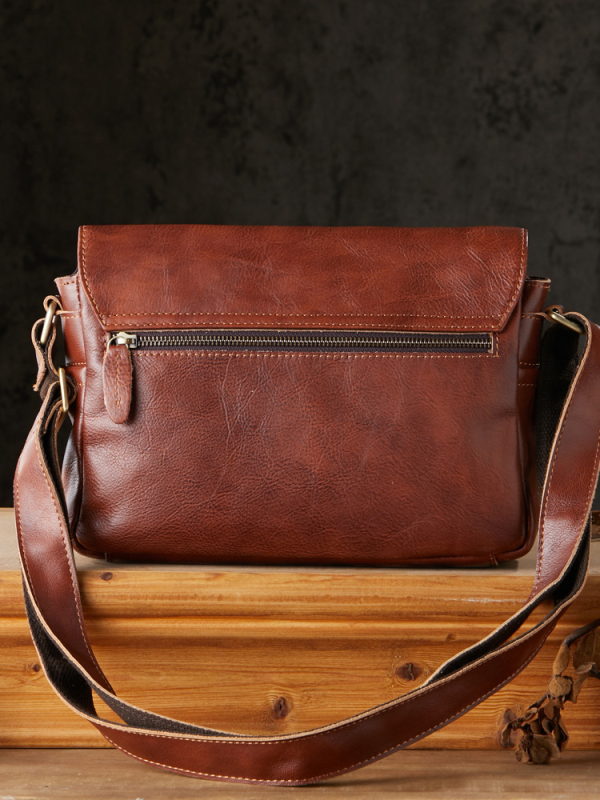 Vīriešu ādas plecu soma, pirmās kārtas liellopa āda, poliestera odere, Simple & nature