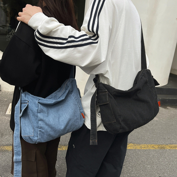 Τσάντα στον ώμο από τζίν, οριζόντια τετράγωνη μορφή, φρέσκος και γλυκός στυλ, φερμουάρ, επένδυση πολυεστέρα, εσωτερική τσέπη με φερμουάρ