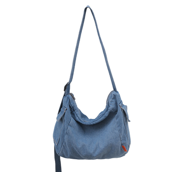 Τσάντα στον ώμο από τζίν, οριζόντια τετράγωνη μορφή, φρέσκος και γλυκός στυλ, φερμουάρ, επένδυση πολυεστέρα, εσωτερική τσέπη με φερμουάρ