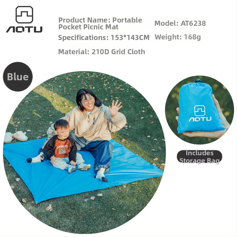 Piknika paklājs, ūdensizturīgs un smilšu izturīgs, saliekams un pārnēsājams, modelis AT6238, no 210D plaid auduma, 1–2 personām, svars 168 g