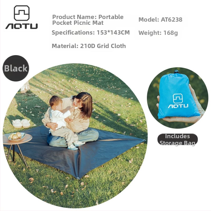 Piknika paklājs, ūdensizturīgs un smilšu izturīgs, saliekams un pārnēsājams, modelis AT6238, no 210D plaid auduma, 1–2 personām, svars 168 g