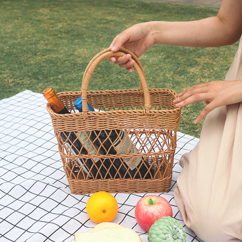 Καλάθι αποθήκευσης, χειροποίητο από μίμηση ρατάν, φορητό σχέδιο πικνίκ, ιαπωνικό στυλ (Υλικό: μιμούμενο ρατάν; Στυλ: Ιαπωνικό; Πακέτο: 6 τεμάχια; Κυκλοφόρησε: 2022)