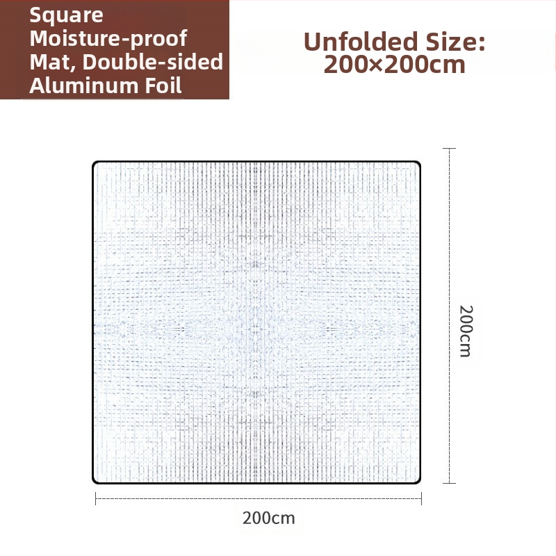 Alumīnija plēves EVA kempinga paklājs — abpusēji mitrumizturīgs, ūdensizturīgs, aukstumizturīgs; svars 0,3 kg; piemērots 4-8 personām