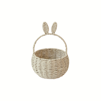 Πλεκτό καλάθι λουλουδιών με αυτιά λαγουδιού, χειροποίητο από ίνες φυτών, σκοινί από χαρτί, για επιτραπέζια/δάπεδο/κρεμαστό χρήση, αγροτικό στυλ