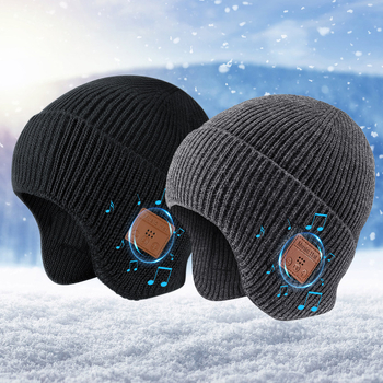 Bluetooth beanie kepurė su ausų apsauga lauko žiemai - 5.0, 15 m diapazonas, >8 val. baterija, stereo ausinės