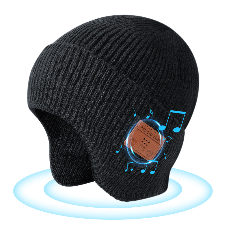 Bluetooth beanie kepurė su ausų apsauga lauko žiemai - 5.0, 15 m diapazonas, >8 val. baterija, stereo ausinės