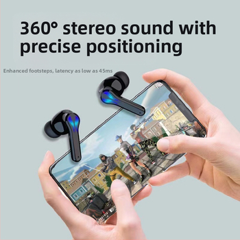 Žaidimų Bluetooth ausinės su tikru belaidžiu stereo garsu, Esports žema vėlavimas, diapazonas 10 m, baterijos veikimo laikas 4–8 val.