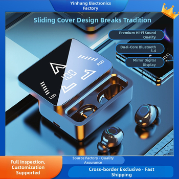 M48pro belaidės ausinės, dviejų ausų stereo su veidrodiniu paviršiumi ir slankiojančiu ekranu, Bluetooth 5.0, skaitmeninis ekranas, veikimo diapazonas iki 10 m, IPX4 atsparumas vandeniui, akumuliatoriaus veikimo laikas 4–8 val.