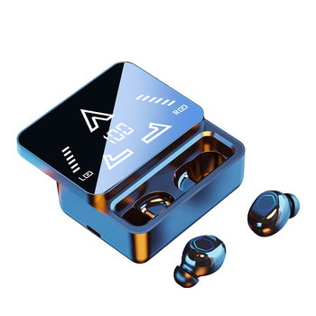 M48pro belaidės ausinės, dviejų ausų stereo su veidrodiniu paviršiumi ir slankiojančiu ekranu, Bluetooth 5.0, skaitmeninis ekranas, veikimo diapazonas iki 10 m, IPX4 atsparumas vandeniui, akumuliatoriaus veikimo laikas 4–8 val.