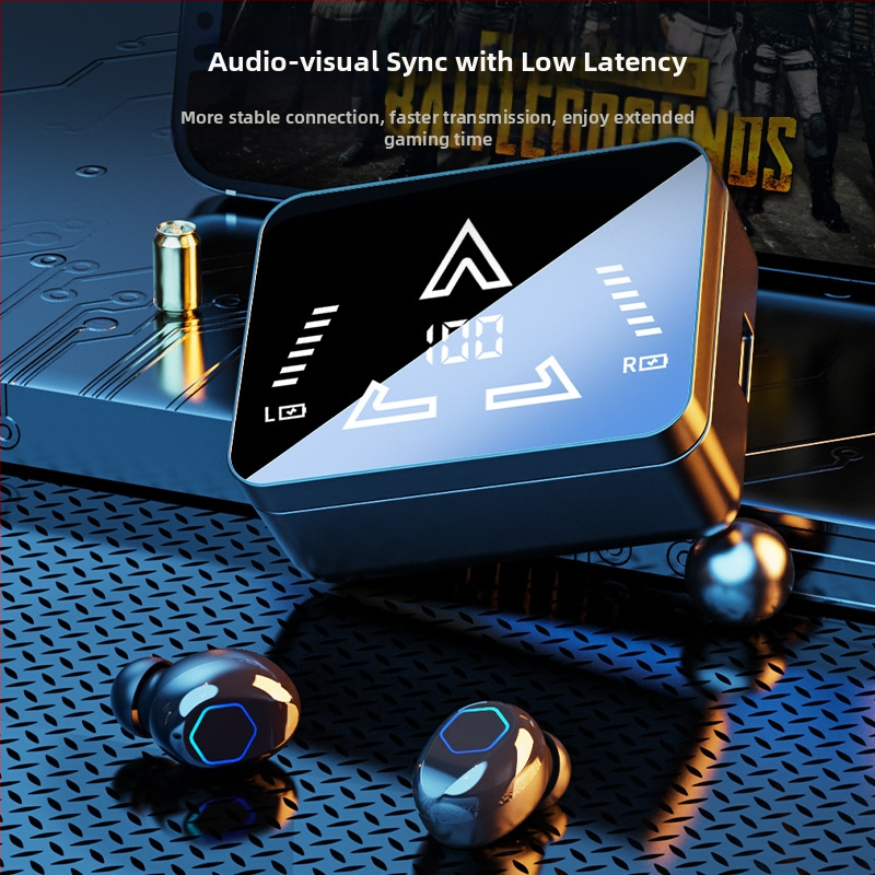 M48pro Bluetooth слушалки, двуканално стерео с огледално покритие и плъзгащ дисплей, Bluetooth 5.0, цифров дисплей, обхват до 10 м, IPX4 водоустойчивост, живот на батерията 4–8 ч.