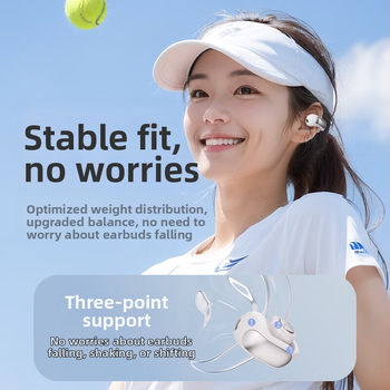 V12 išmaniosios vertimo ausinės su ausies klipu, Bluetooth 5.4, 15 m diapazonas, IPX5 atsparumas vandeniui, veikimo laikas 4–8 val.