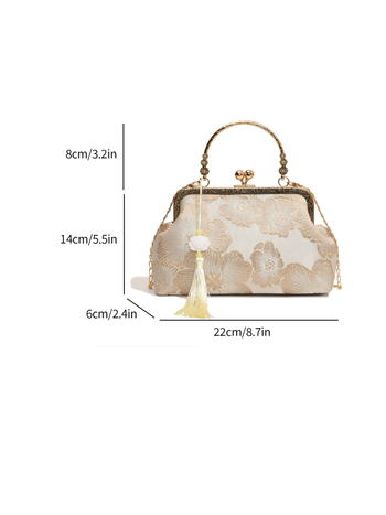 Μεταξωτή τσάντα τύπου κλιπ, κινεζικός μοτίβος σε στυλ chinoiserie, οριζόντιο τετράγωνο σχήμα, θήκη για κινητό