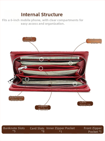 Дамски дълъг портфейл от естествена кожа, лакована кожа с крокодилен модел, голям капацитет, множество отделения за карти, водоустойчив