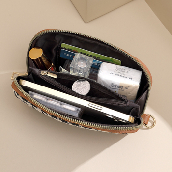Drobės moterų piniginė-klutch su užtrauktuku, mažas kvadratinis krepšys, ovalos formos
