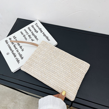 Χειροποίητη ψάθινη τσάντα από σιτάρι, clutch με θήκη για κινητό, φερμουάρ, επένδυση πολυεστέρα