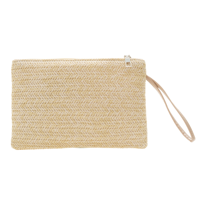 Χειροποίητη ψάθινη τσάντα από σιτάρι, clutch με θήκη για κινητό, φερμουάρ, επένδυση πολυεστέρα