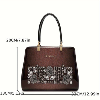 PU bőrhatású Tote táska, nagy kapacitás, poliészter bélés, belső cipzáras zseb