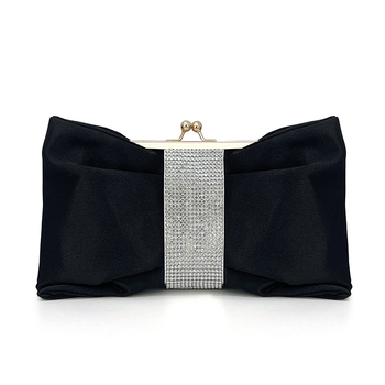 Βραδινή clutch τσάντα με φιόγκο, οριζόντιου τετράγωνου σχήματος, πολυεστέρας, επένδυση από πολυεστέρα, κλείσιμο με κλειδαριά