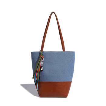 Geantă bucket din denim pentru femei, stil street, formă verticală pătrată, închidere magnetică, căptușeală poliester