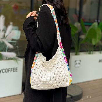 Βαμβακερή πλεγτή Tote τσάντα — φρέσκο και γλυκό στυλ, κάθετη τετράγωνη μορφή, άνοιγμα στην κορυφή, χωρίς επένδυση