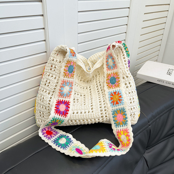 Βαμβακερή πλεγτή Tote τσάντα — φρέσκο και γλυκό στυλ, κάθετη τετράγωνη μορφή, άνοιγμα στην κορυφή, χωρίς επένδυση