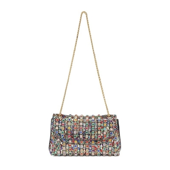 Τετράγωνη τσάντα με διαμάντια — PU υλικό, μαγνητικό κλείσιμο, επένδυση πολυεστέρα, θήκη με φερμουάρ και θήκη για κινητό, μονή λουρί, Άνοιξη 2024