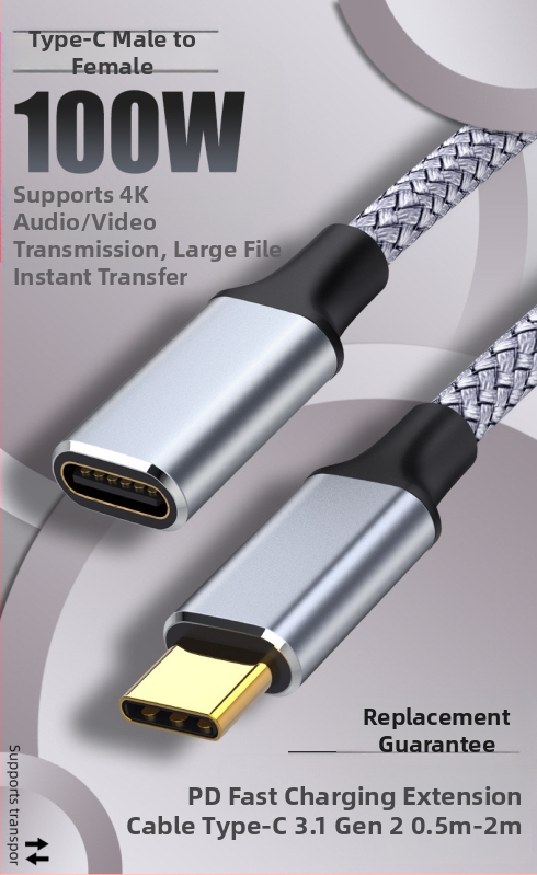 Καλώδιο επέκτασης Type-C, 16 πυρήνων Gen2, μεταφορά δεδομένων 10Gbps, αρσενικό προς θηλυκό Type-C συνδέσμοι, υφαντή κατασκευή από χαλκό