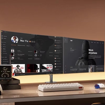 Двойна поставка за монитори с въртене, без пробиване, модел MS-02, материал: студено валцована стомана, тегло 3.66 кг