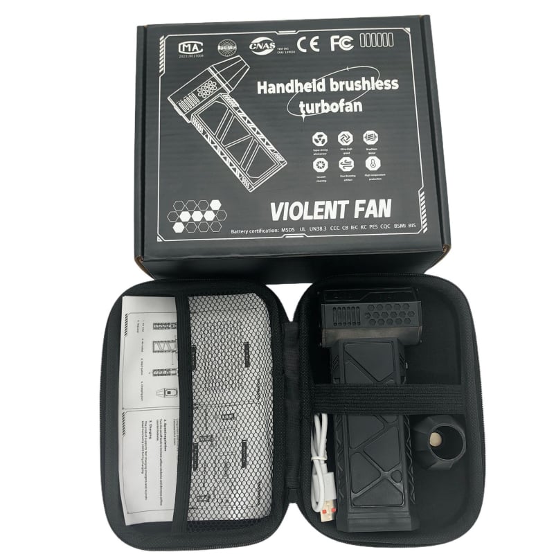 JFBL rankinis ventiliatorius su brushless motoru, įmontuota 6000mAh baterija, USB maitinimas, 3 greičiai