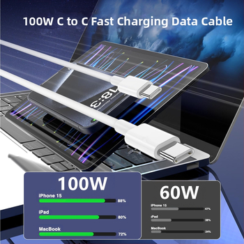 USB-C duomenų kabelis greitam įkrovimui, 100W, TPE medžiaga, vienos galvos dizainas
