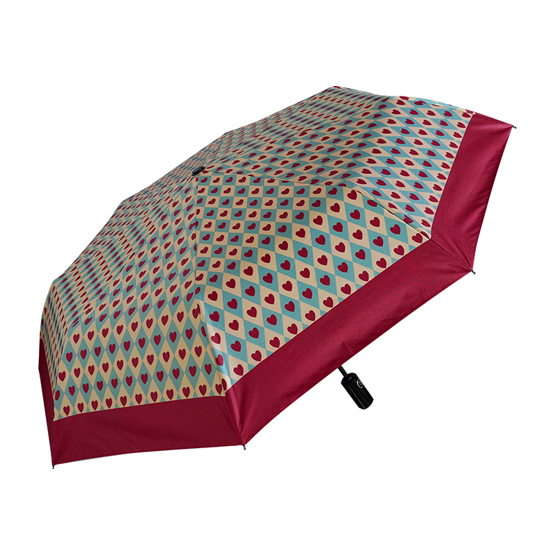 Moteriškas skėtis nuo saulės ir lietaus su automatiniu atidarymu, UPF >50, spindulys 50–55 cm, plastikinė rankena, logotipo spausdinimo galimybė