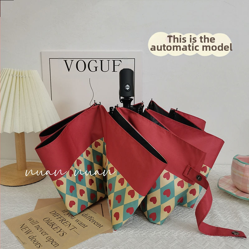 Moteriškas skėtis nuo saulės ir lietaus su automatiniu atidarymu, UPF >50, spindulys 50–55 cm, plastikinė rankena, logotipo spausdinimo galimybė