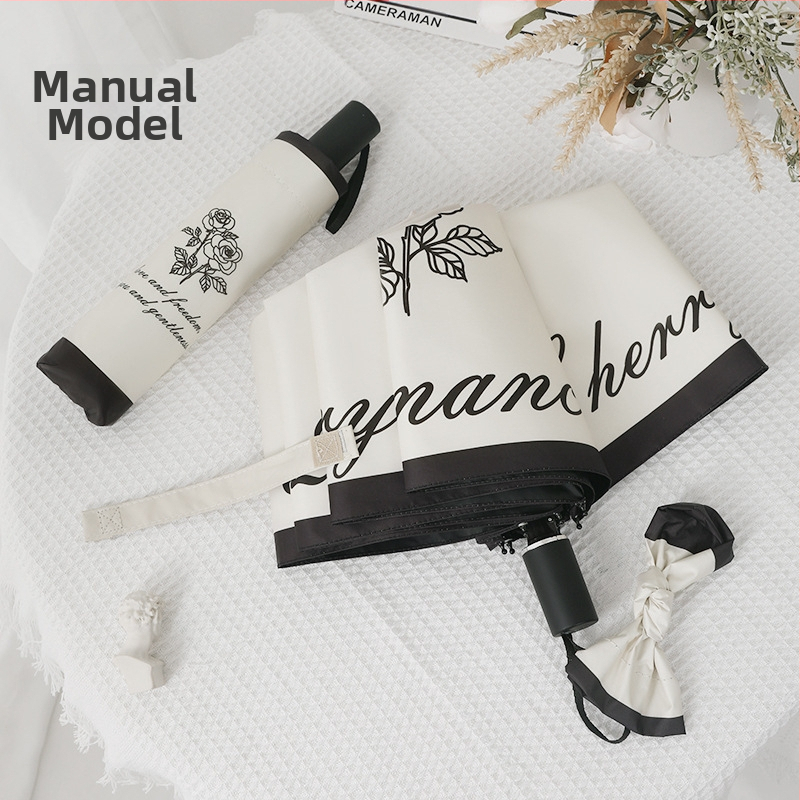 Skėtis nuo saulės ir lietaus, automatinis atidarymas, sulankstomas tri-fold skėtis su 8 ramsčiais, UPF >50, poliesterio audinys