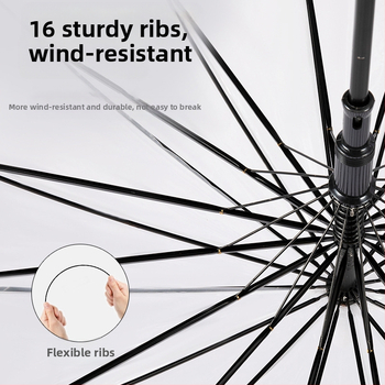 Ilgas rankos skėtis su tiesia lazdele, PVC audinys 190t, 16 plieninių rėmų, rankinis atidarymas, logotipo spauda ir pritaikymas galimi