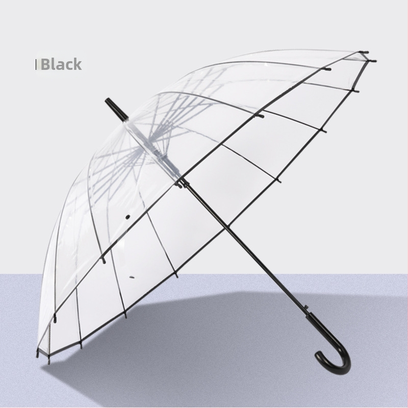 Ilgas rankos skėtis su tiesia lazdele, PVC audinys 190t, 16 plieninių rėmų, rankinis atidarymas, logotipo spauda ir pritaikymas galimi