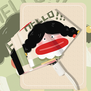 Saulės ir lietaus skėtis, trijų dalių cartoon stiliaus, UPF >50, poliesterio audinys 190T, 8 geležinės rėmos, geležinis kotas, rankinis atidarymas