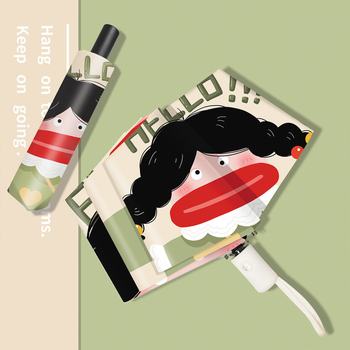 Saulės ir lietaus skėtis, trijų dalių cartoon stiliaus, UPF >50, poliesterio audinys 190T, 8 geležinės rėmos, geležinis kotas, rankinis atidarymas