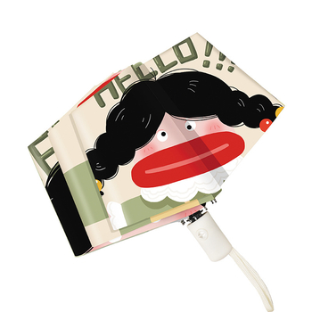 Saulės ir lietaus skėtis, trijų dalių cartoon stiliaus, UPF >50, poliesterio audinys 190T, 8 geležinės rėmos, geležinis kotas, rankinis atidarymas